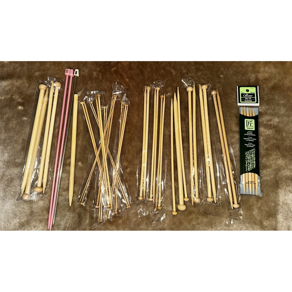 New Mixed Lot Knitting Needles Bamboo Wood Plastic Metal Clover